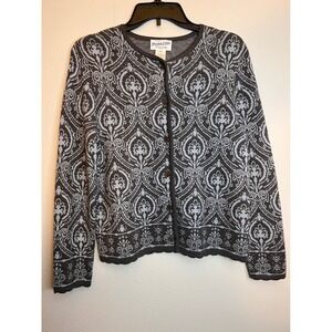 Pendleton Women's Petite Small Merino Wool Cardigan Sweater Gray Knit Scallops